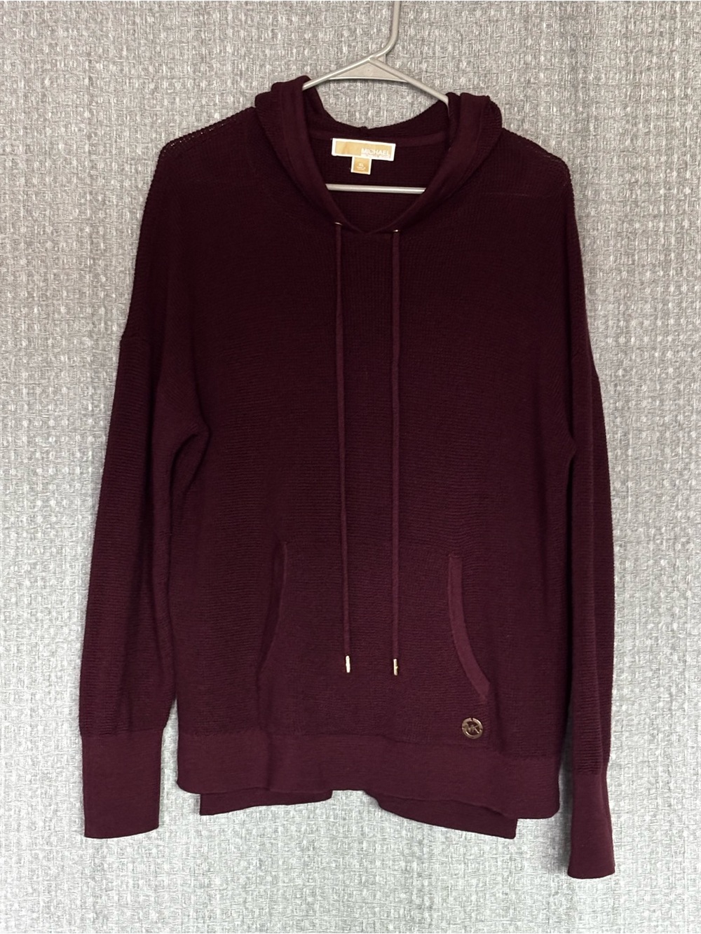 Michael Kors Women’s XL Burgundy Knit Hoodie Sweater Gold Logo